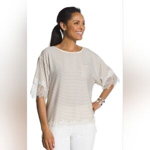 Chicos Lace-Trim Striped Top Sz. 2